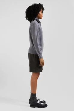 Regular mottled grey women's wool jumper with rugby shirt collar