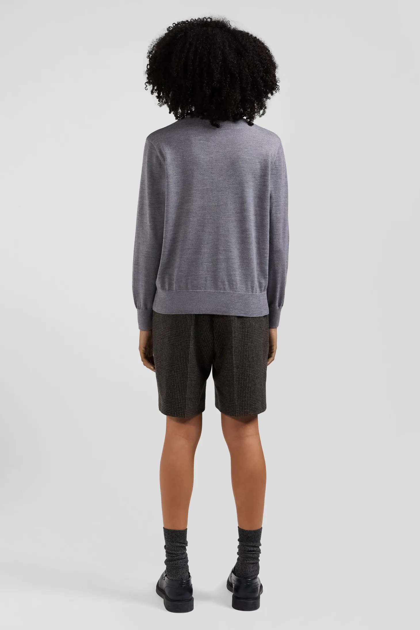 Regular mottled grey women's wool jumper with rugby shirt collar