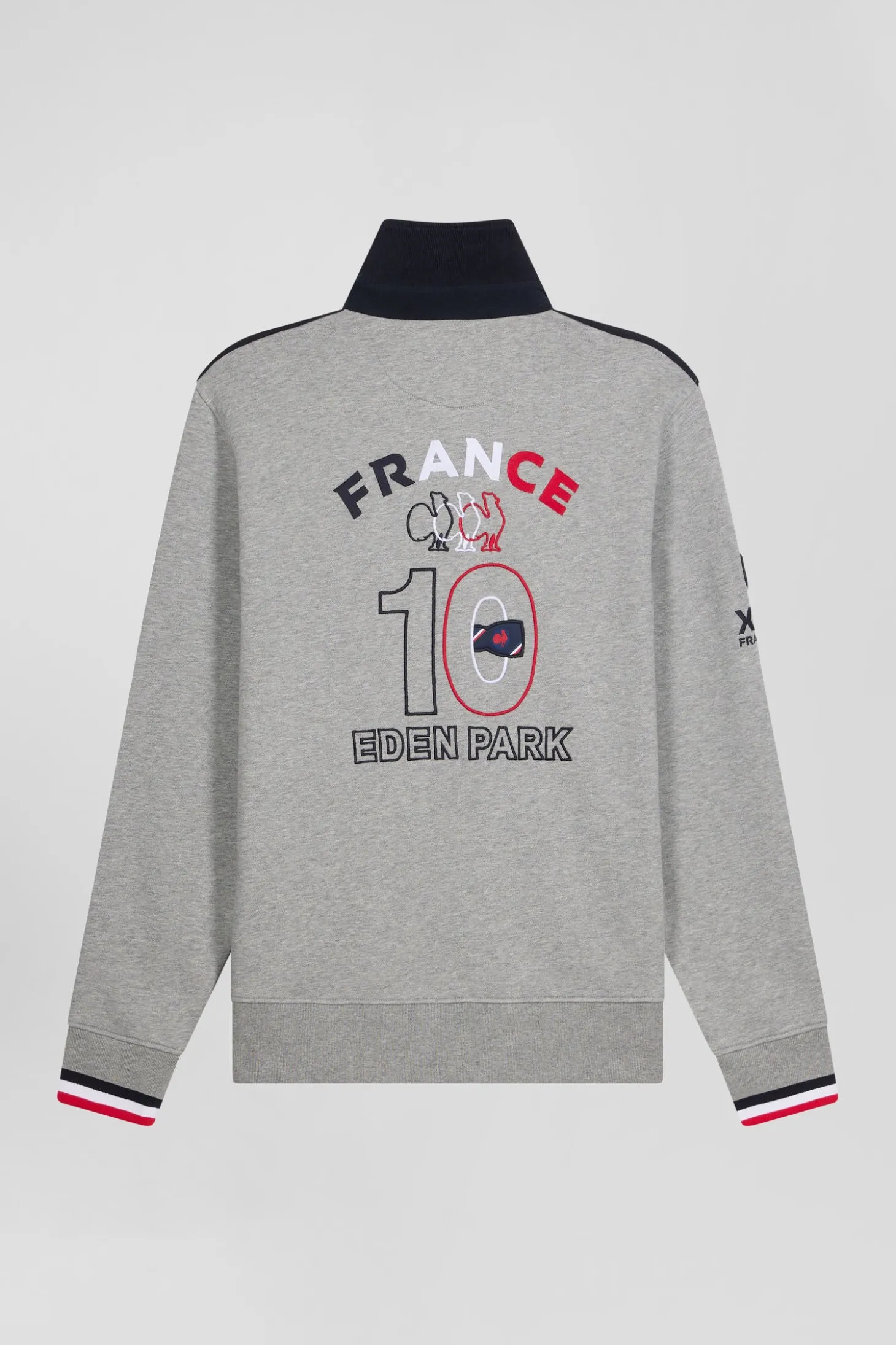 Regular mottled grey XV de France cotton sweatshirt with rugby shirt collar
