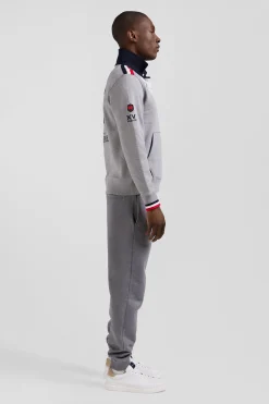 Regular mottled grey XV de France cotton sweatshirt with rugby shirt collar