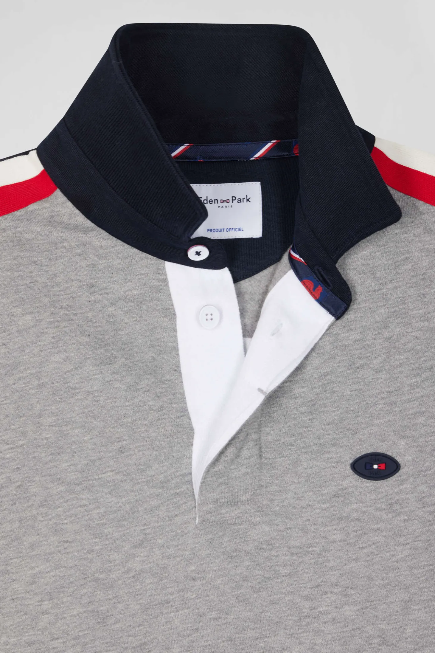 Regular mottled grey XV de France cotton sweatshirt with rugby shirt collar