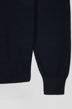 Regular navy and blue cotton crew neck jumper with knit patterns