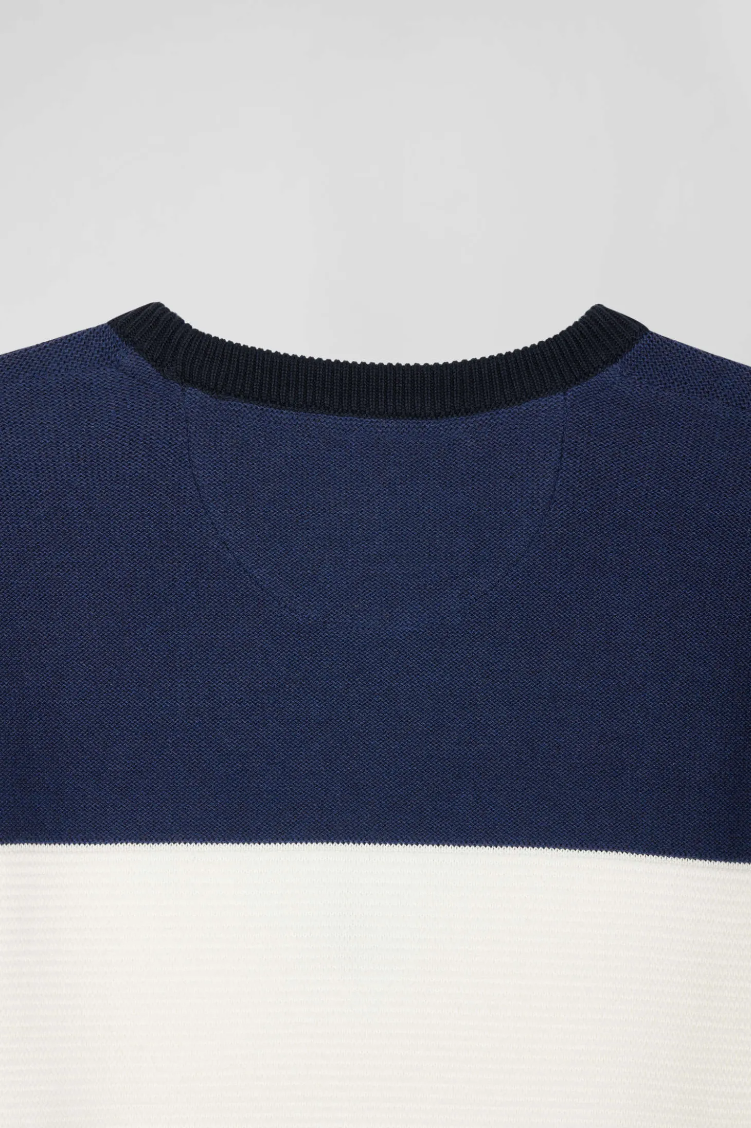 Regular navy and blue cotton crew neck jumper with knit patterns