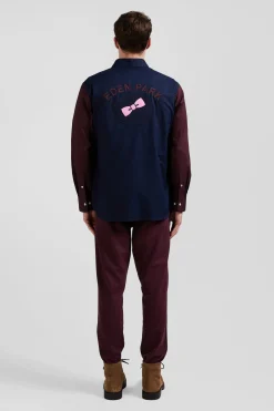 Regular navy and brown bicolour oxford cotton shirt