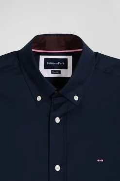 Regular navy and brown bicolour oxford cotton shirt