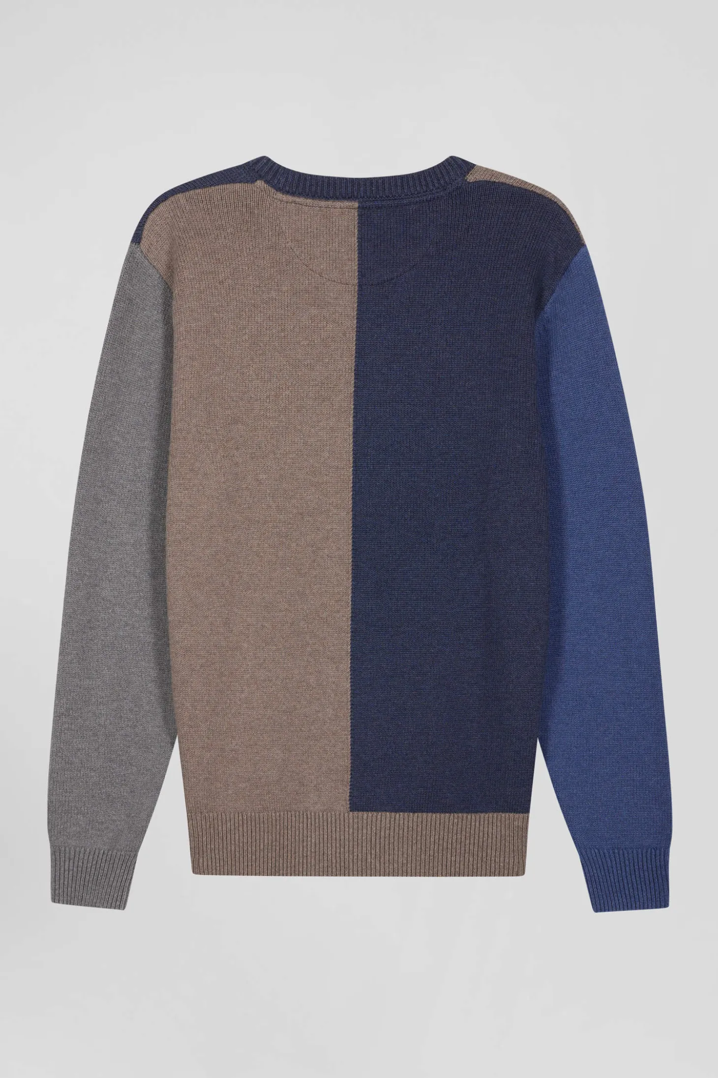 Regular navy and brown colourblock cotton crew neck jumper