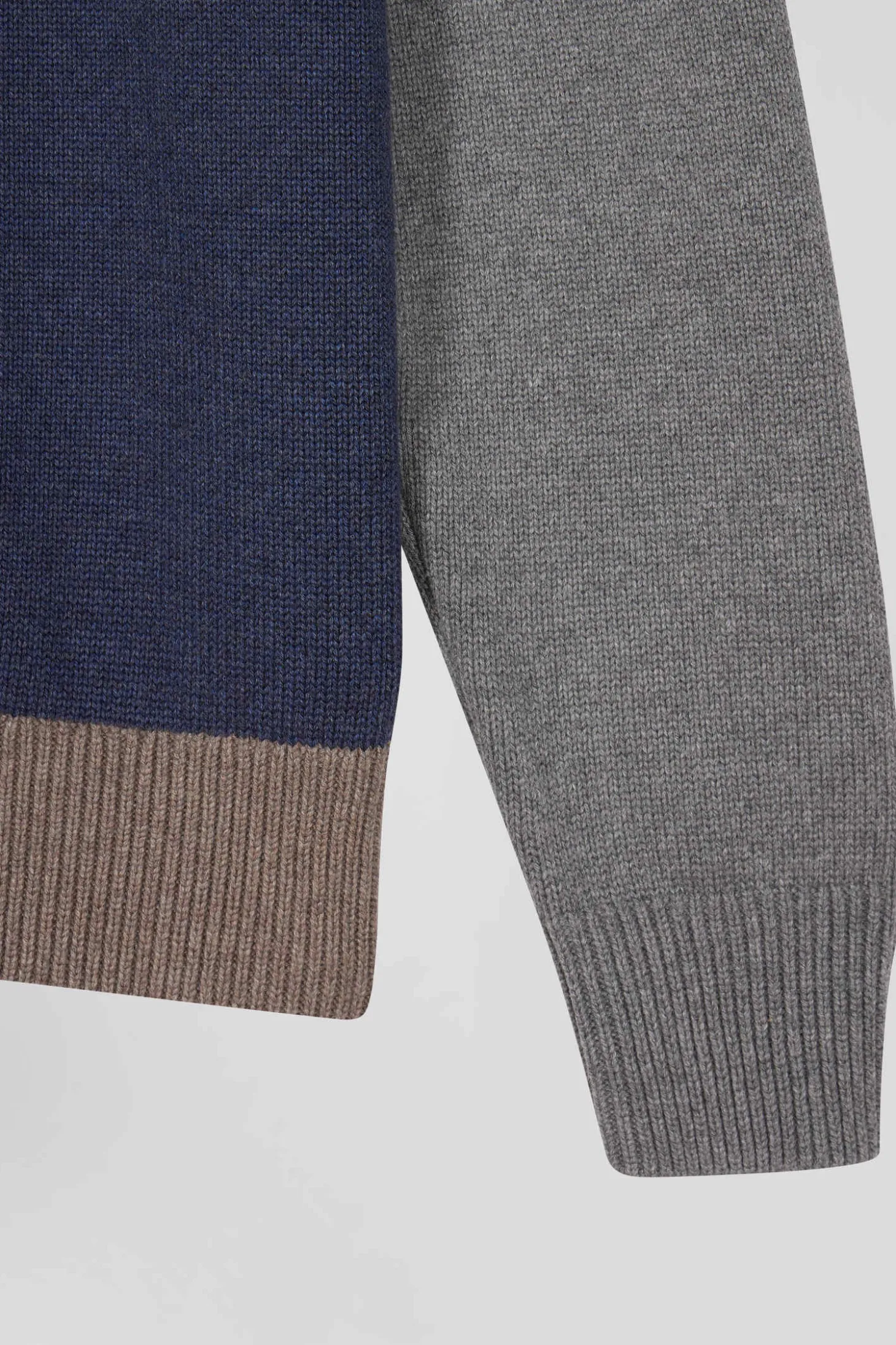 Regular navy and brown colourblock cotton crew neck jumper