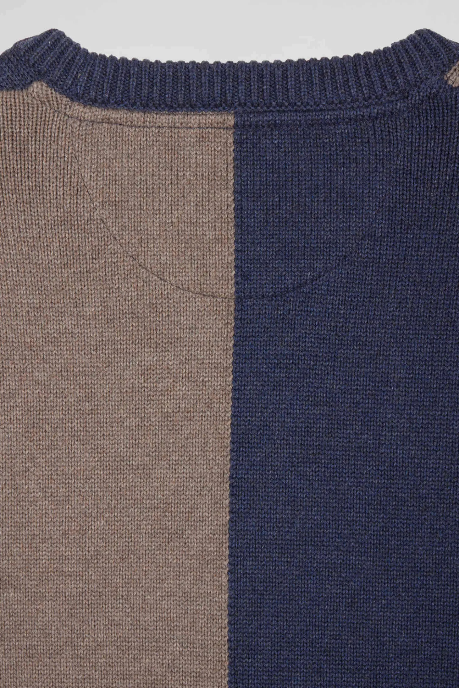 Regular navy and brown colourblock cotton crew neck jumper
