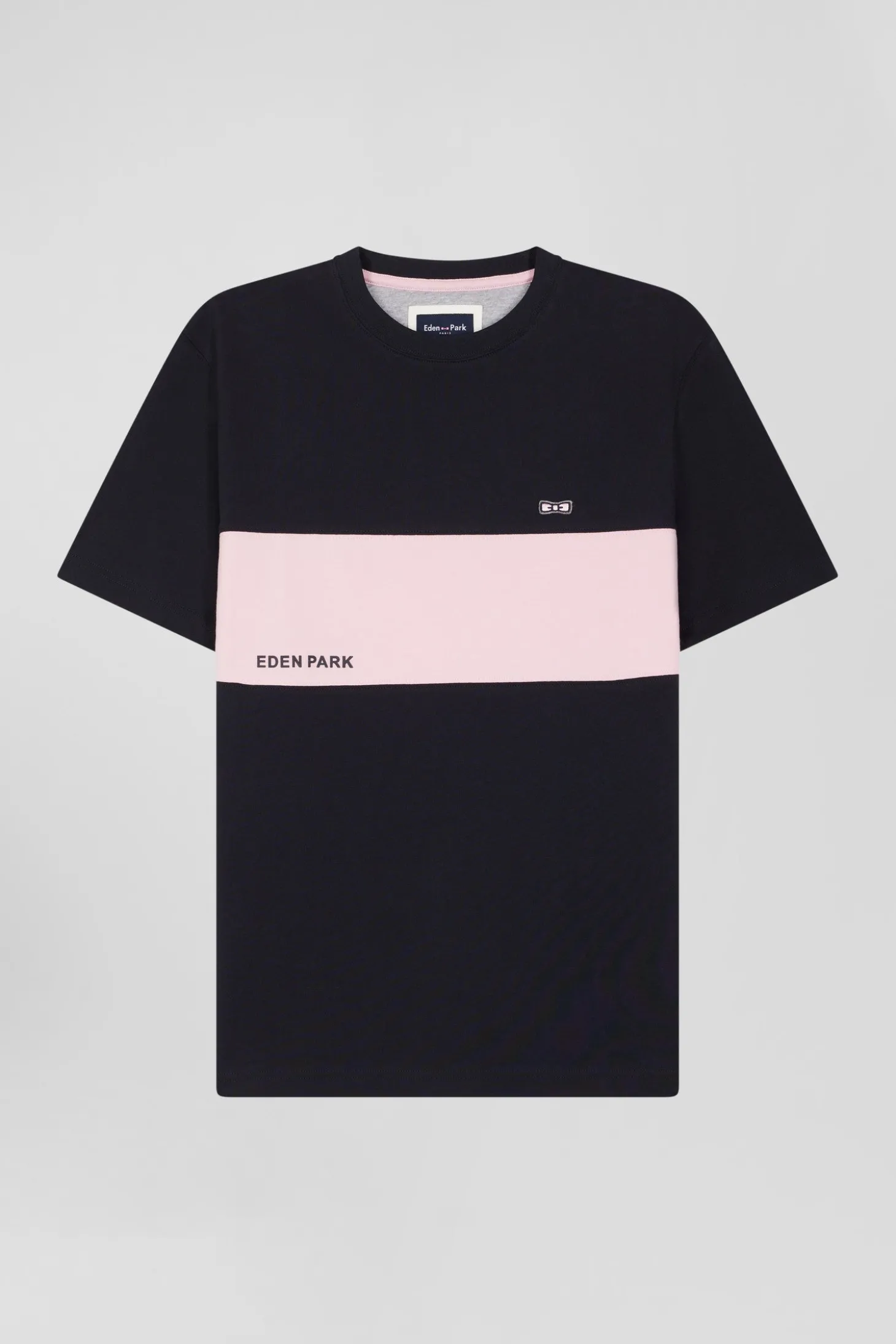 Regular navy and pink bicolor short-sleeved cotton T-shirt