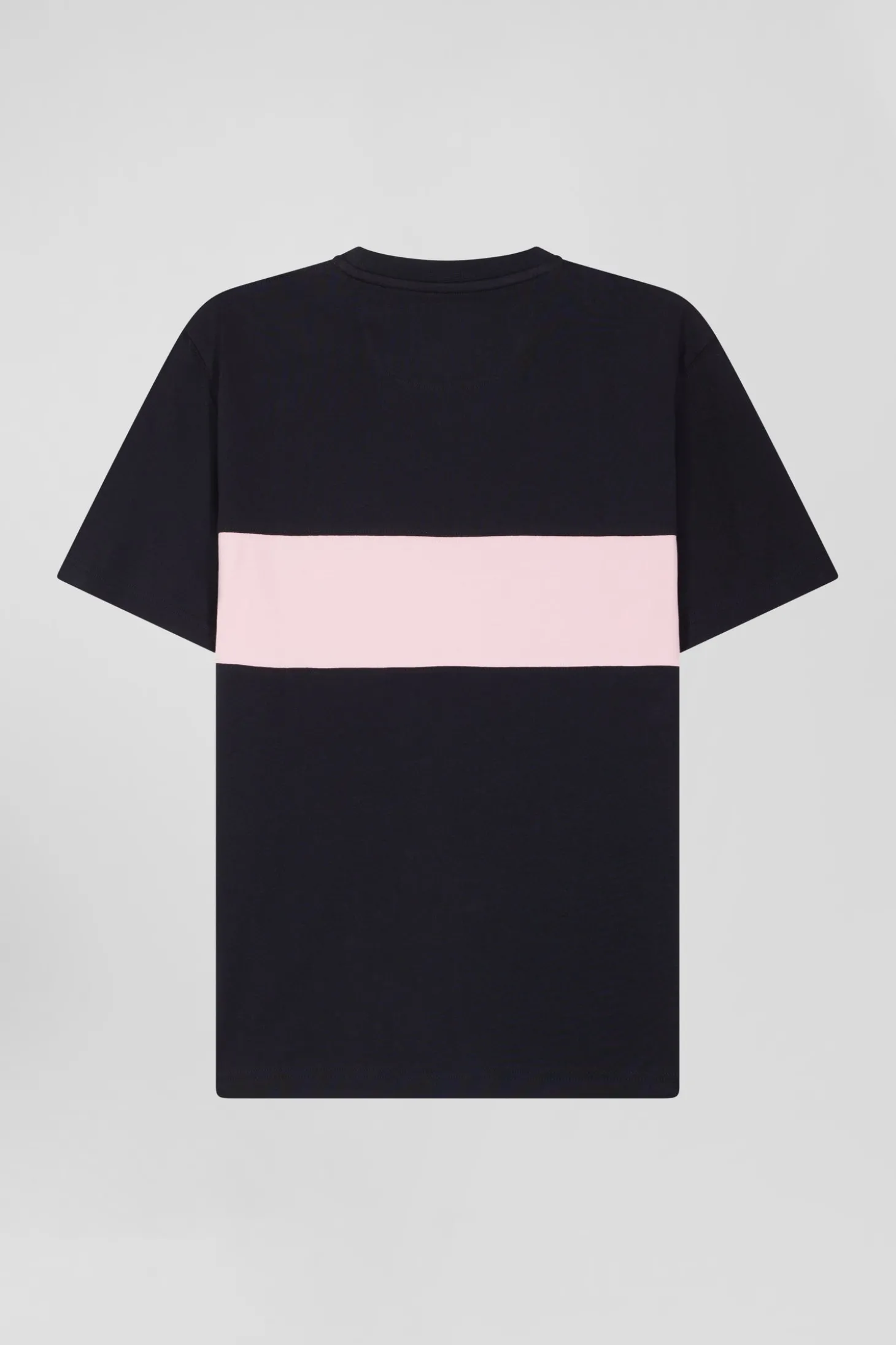 Regular navy and pink bicolor short-sleeved cotton T-shirt