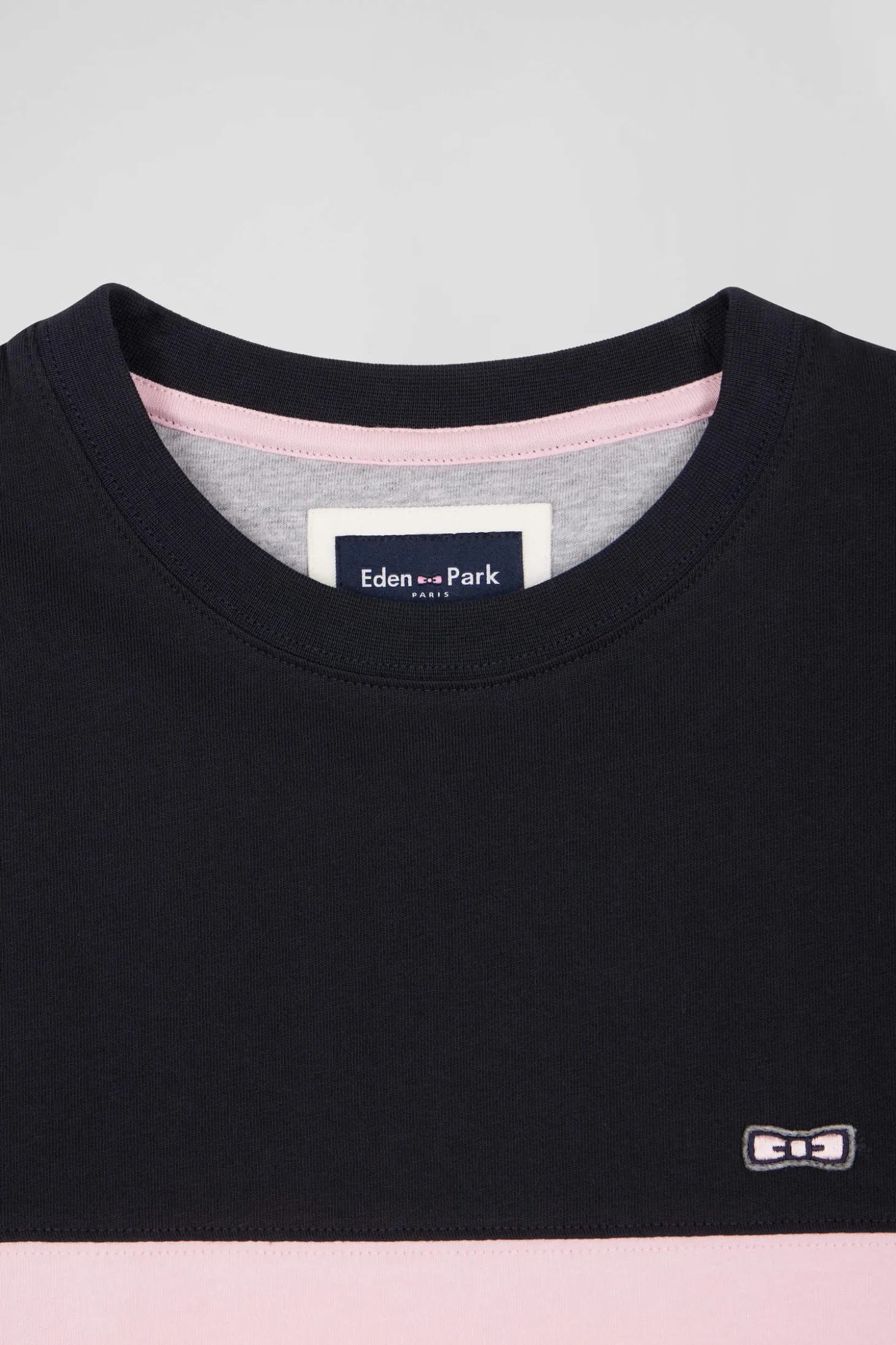 Regular navy and pink bicolor short-sleeved cotton T-shirt