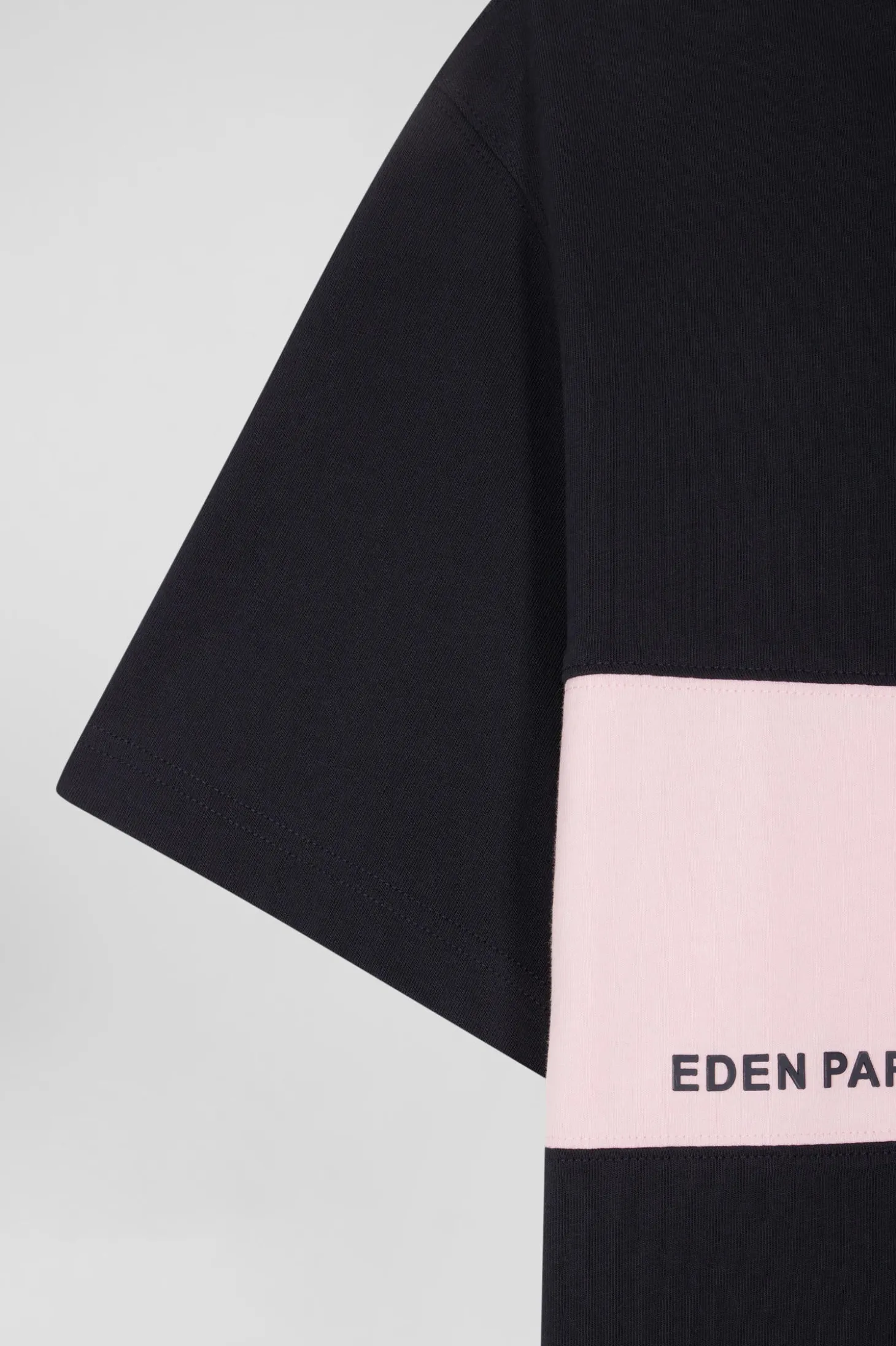Regular navy and pink bicolor short-sleeved cotton T-shirt