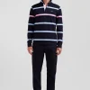 Regular navy and sky blue striped long-sleeved cotton rugby shirt with back embroidery