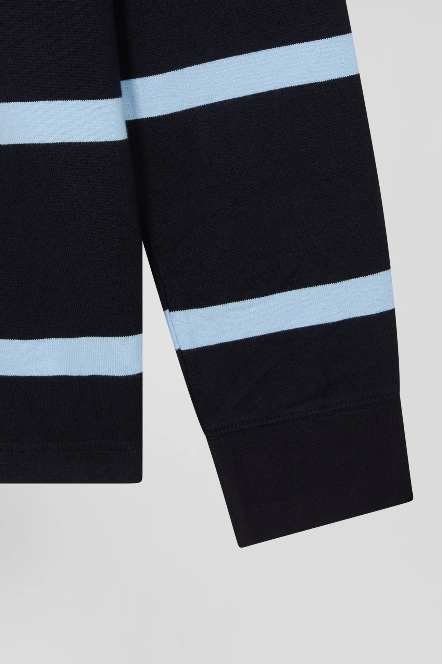 Regular navy and sky blue striped long-sleeved cotton rugby shirt with back embroidery