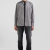Regular navy and white checked cotton poplin shirt
