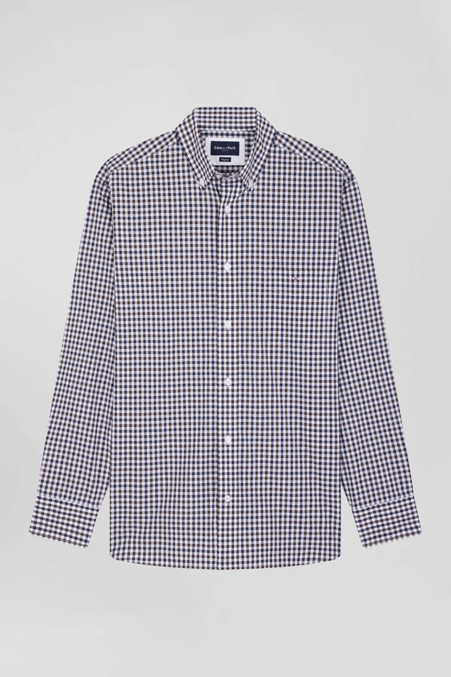 Regular navy and white checked cotton poplin shirt