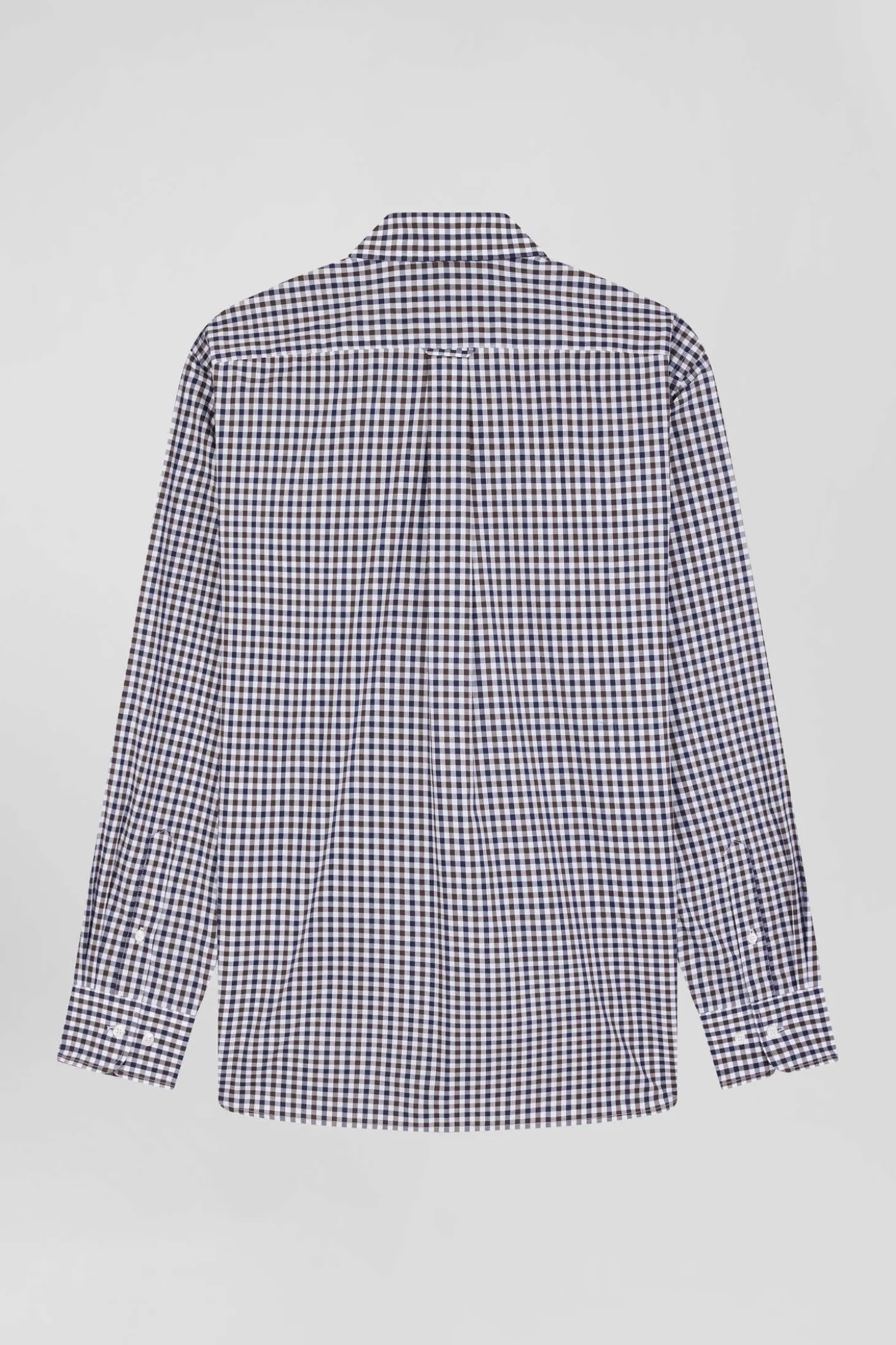 Regular navy and white checked cotton poplin shirt