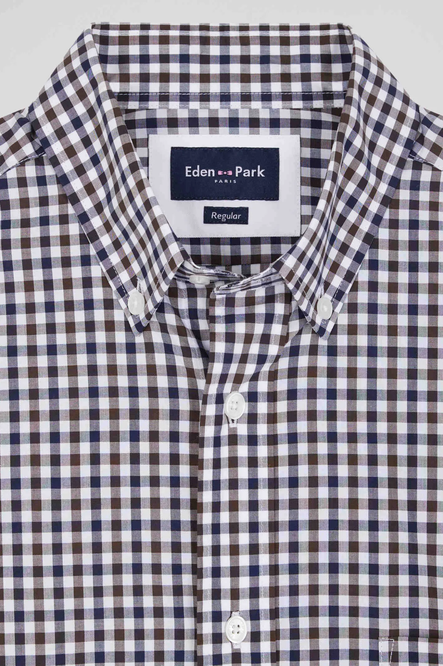 Regular navy and white checked cotton poplin shirt