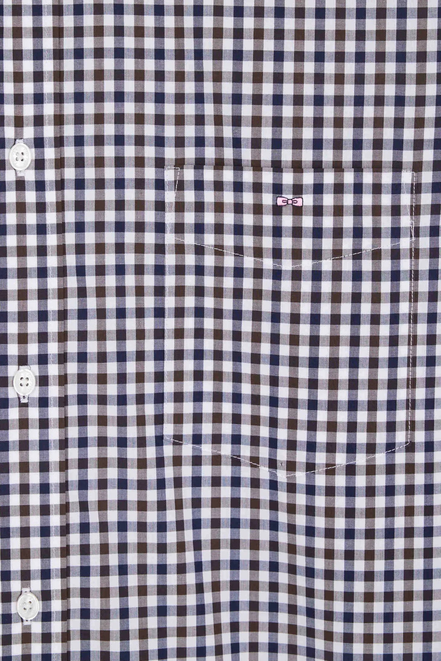 Regular navy and white checked cotton poplin shirt