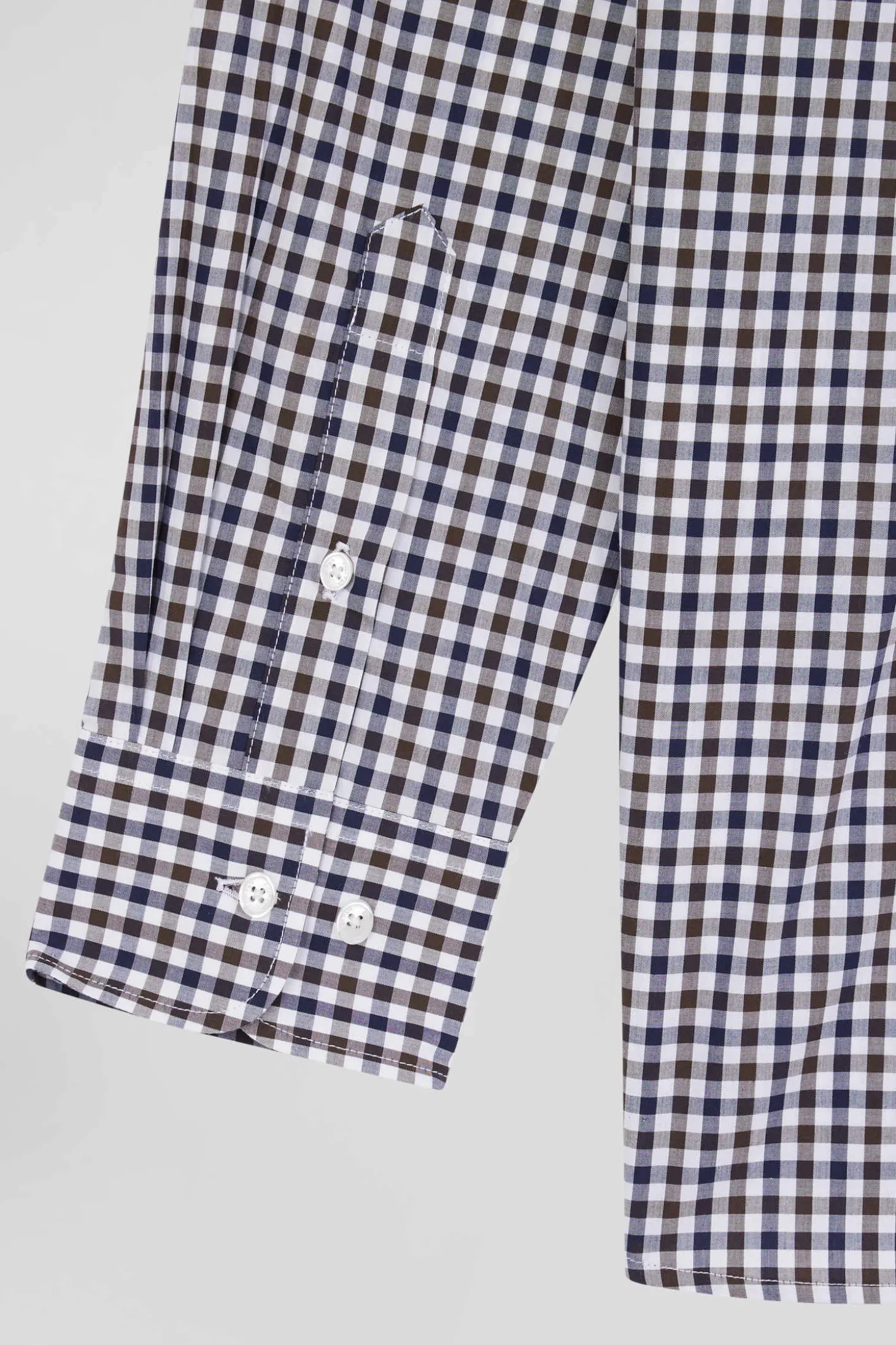 Regular navy and white checked cotton poplin shirt