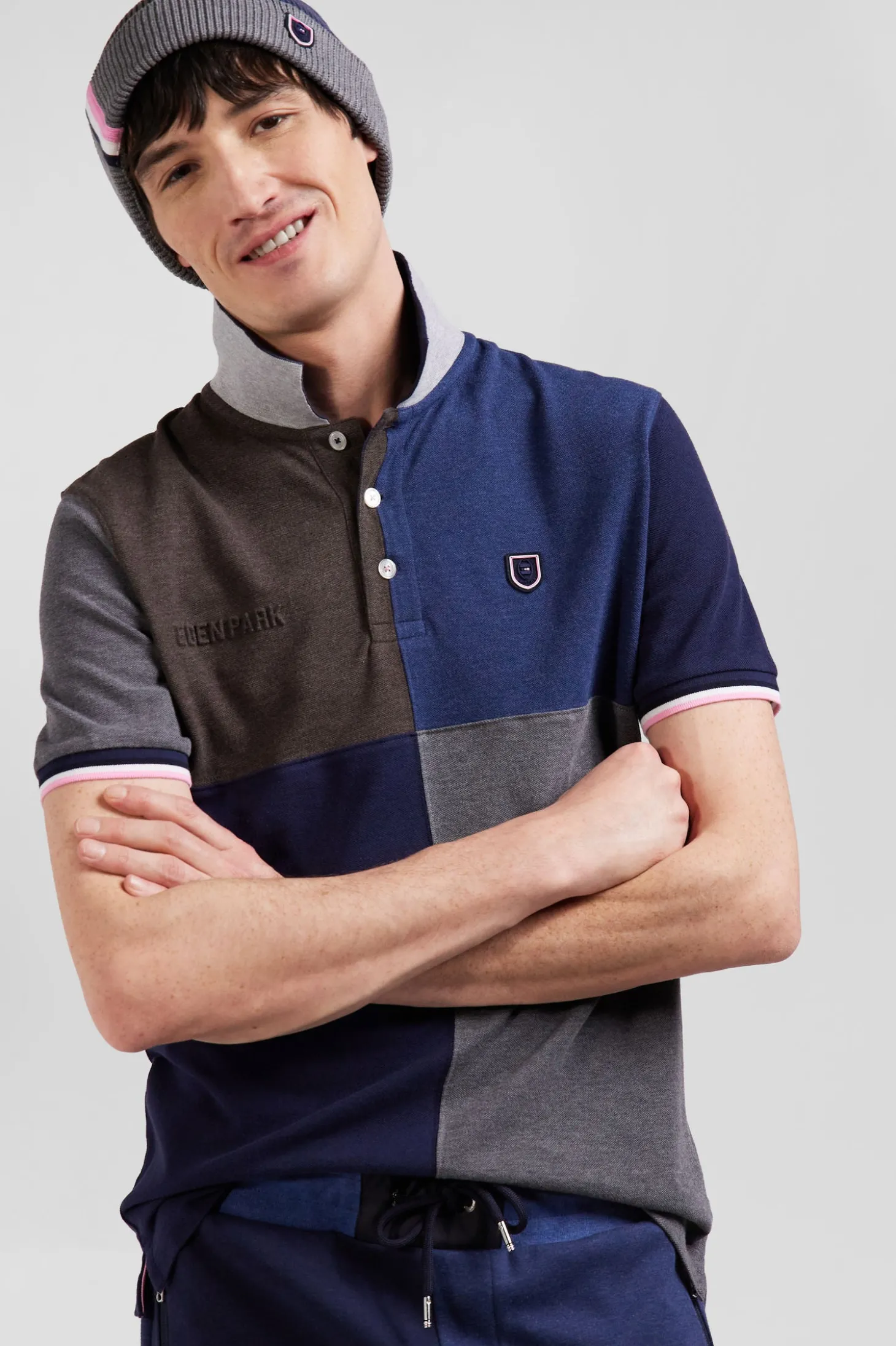 Regular navy Barbarian short-sleeved cotton piqué polo shirt