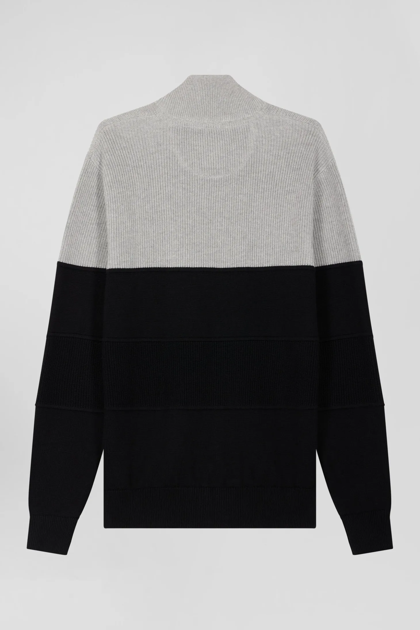 Regular navy blue and grey cotton high collar zipped cardigan