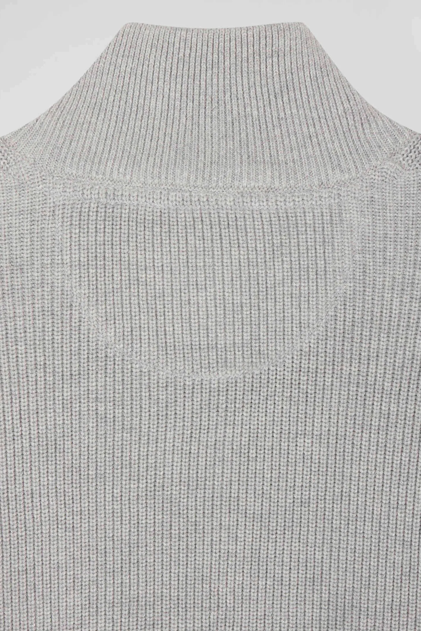 Regular navy blue and grey cotton high collar zipped cardigan