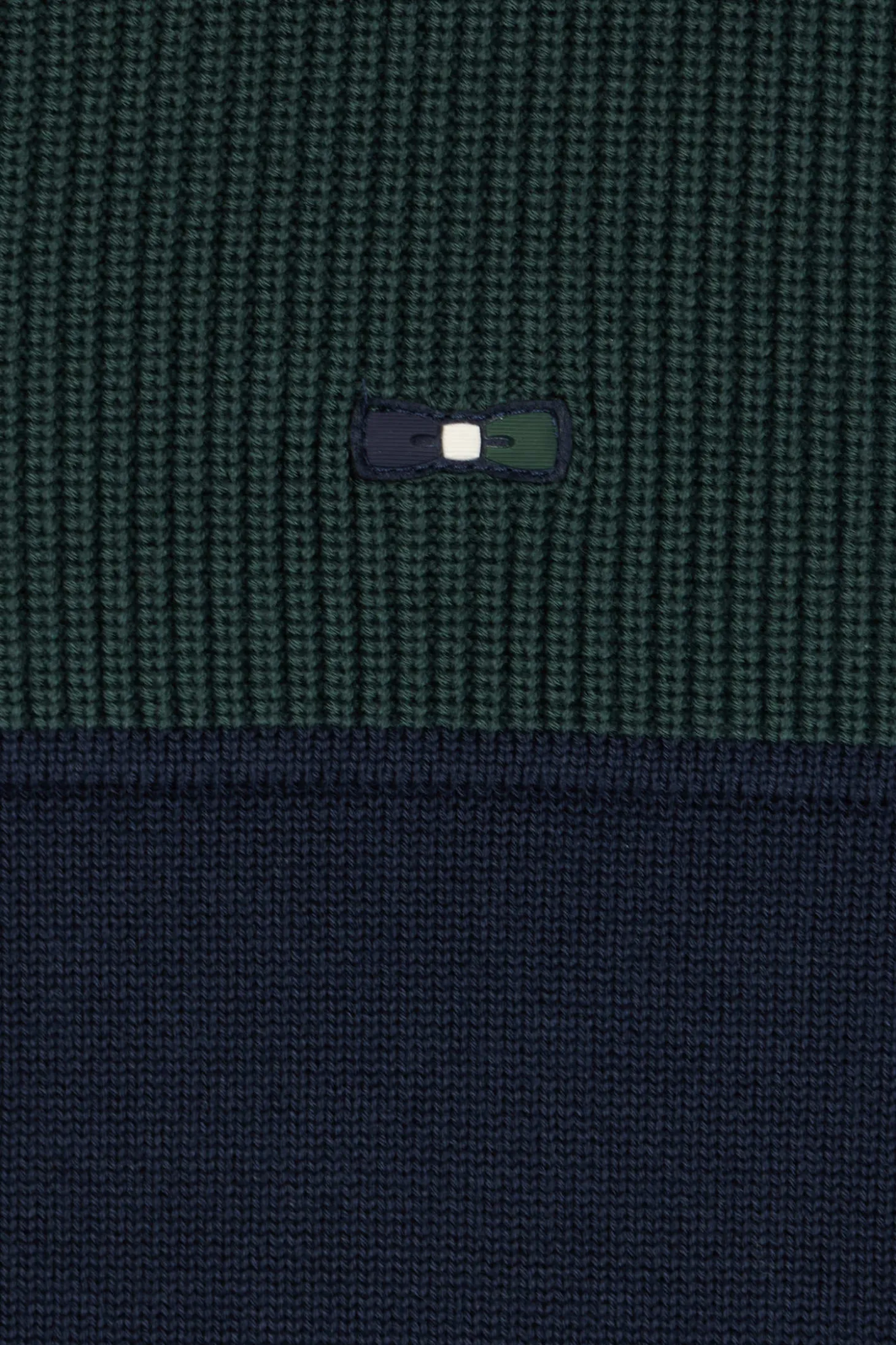 Regular navy blue and green cotton high collar zipped cardigan