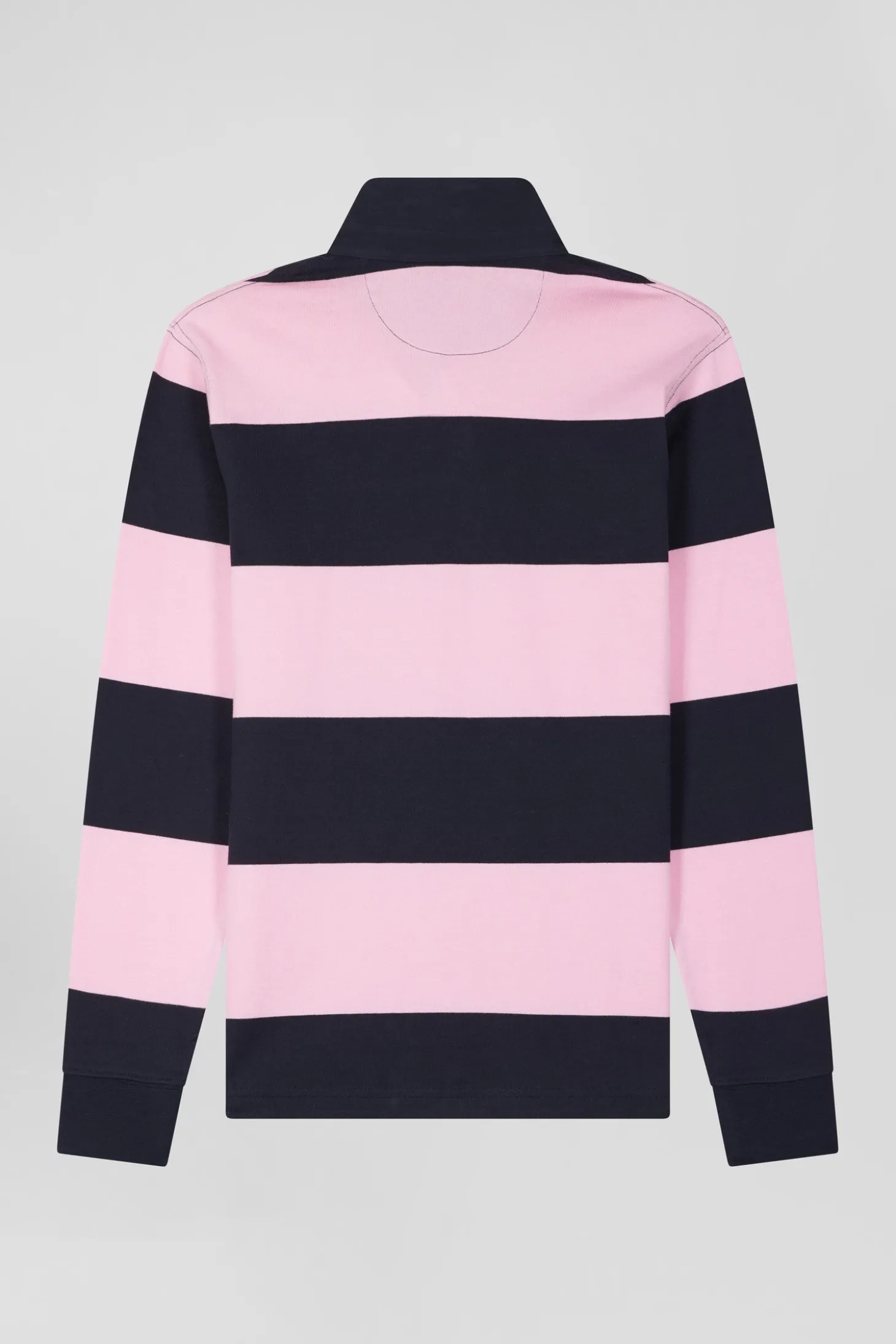 Regular navy blue and pink striped cotton rugby shirt with long sleeves