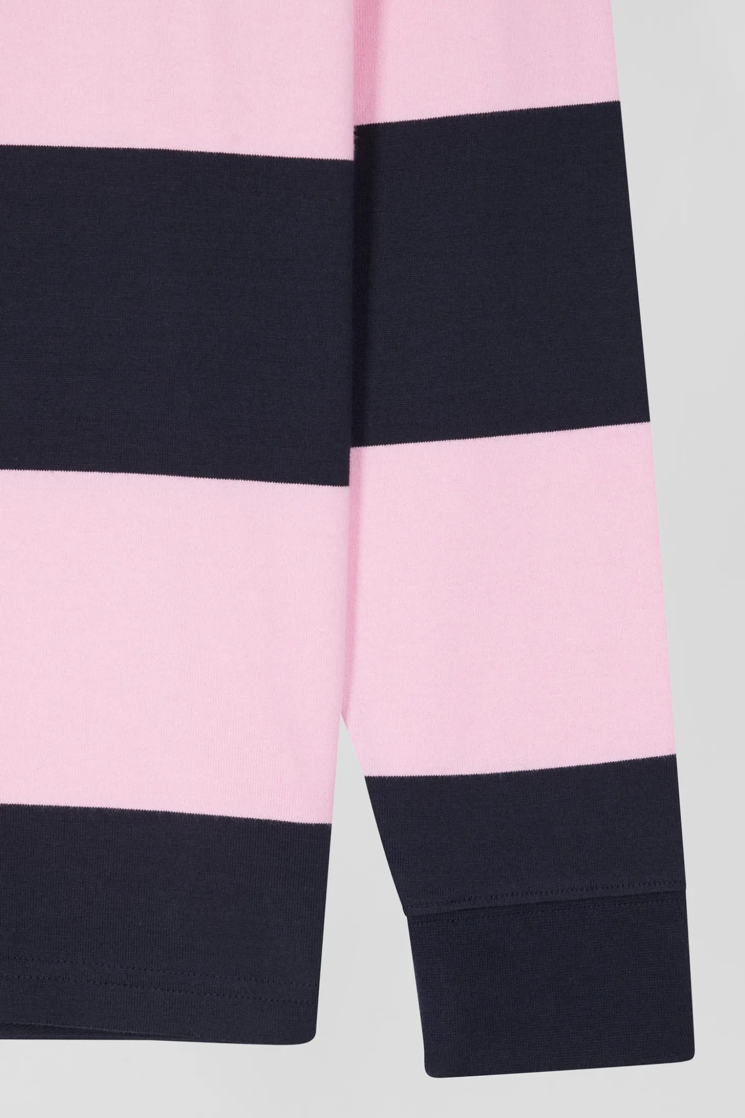 Regular navy blue and pink striped cotton rugby shirt with long sleeves