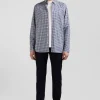 Regular navy blue and white checked cotton poplin shirt