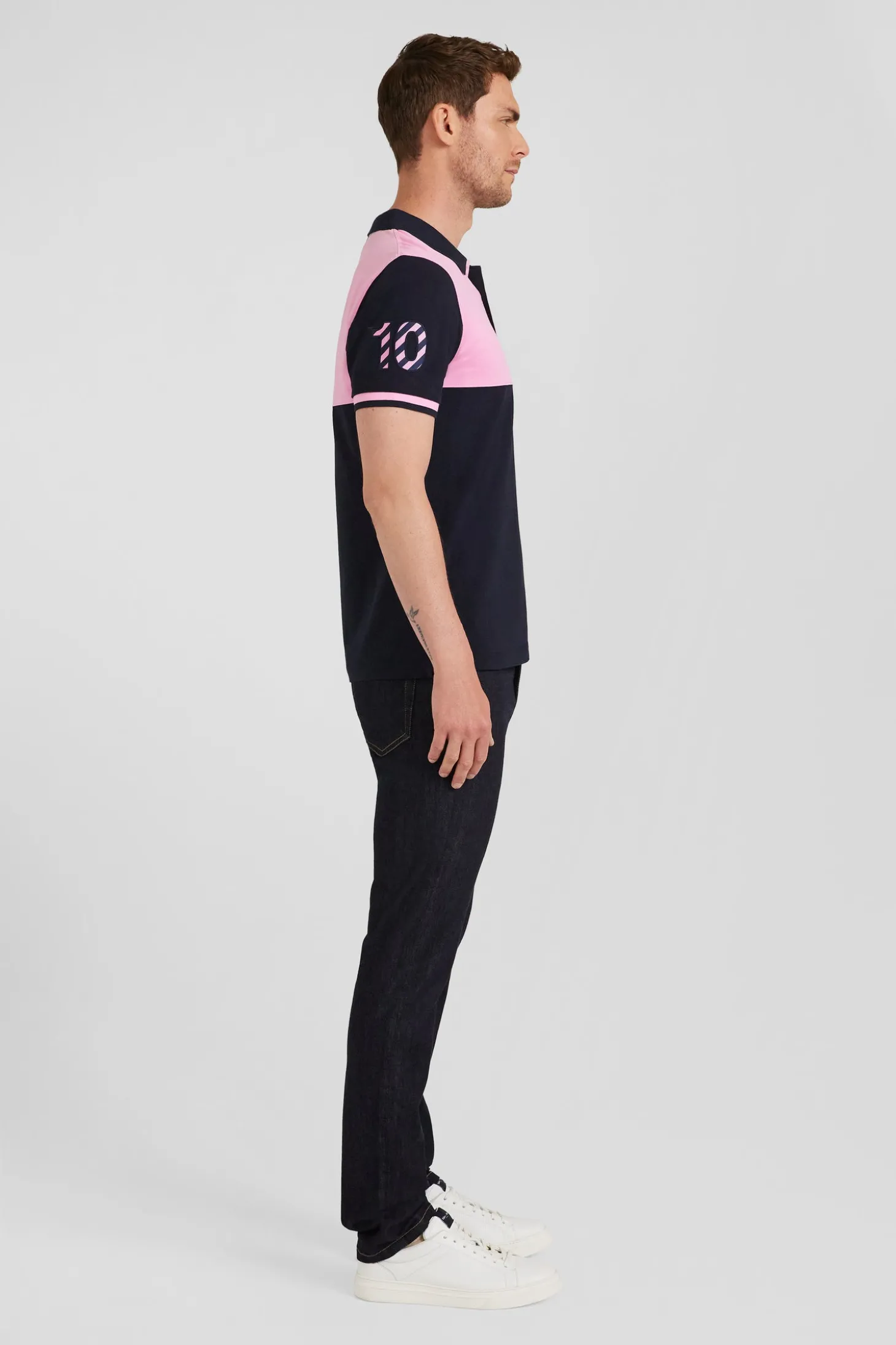 Regular navy blue Barbarian short-sleeved cotton piqué polo shirt