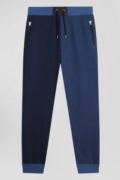 Regular navy blue bicolour mixed cotton jogging bottoms