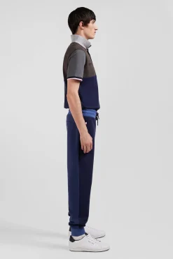 Regular navy blue bicolour mixed cotton jogging bottoms