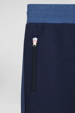Regular navy blue bicolour mixed cotton jogging bottoms