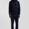 Regular navy blue brushed cotton fleece hoodie