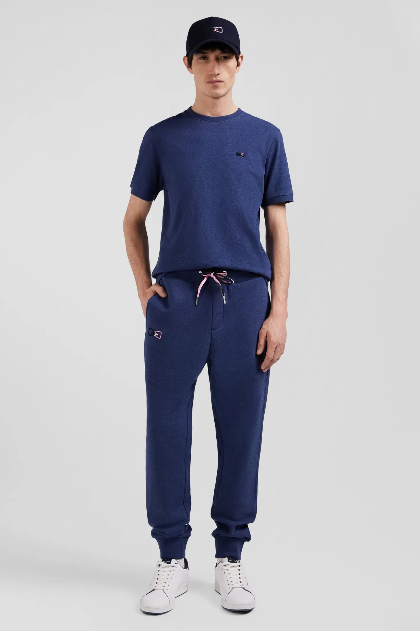 Regular navy blue brushed cotton fleece jogging bottoms