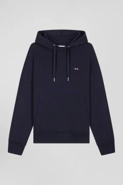 Regular navy blue brushed cotton fleece hoodie