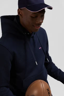 Regular navy blue brushed cotton fleece hoodie