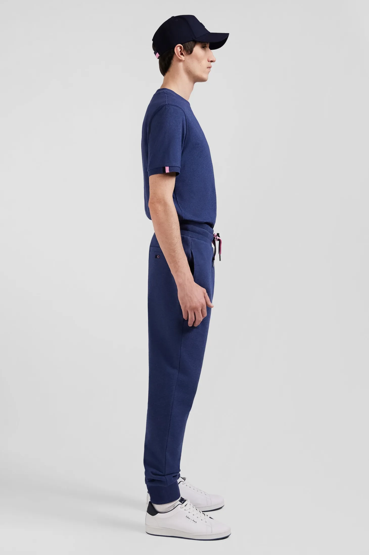Regular navy blue brushed cotton fleece jogging bottoms