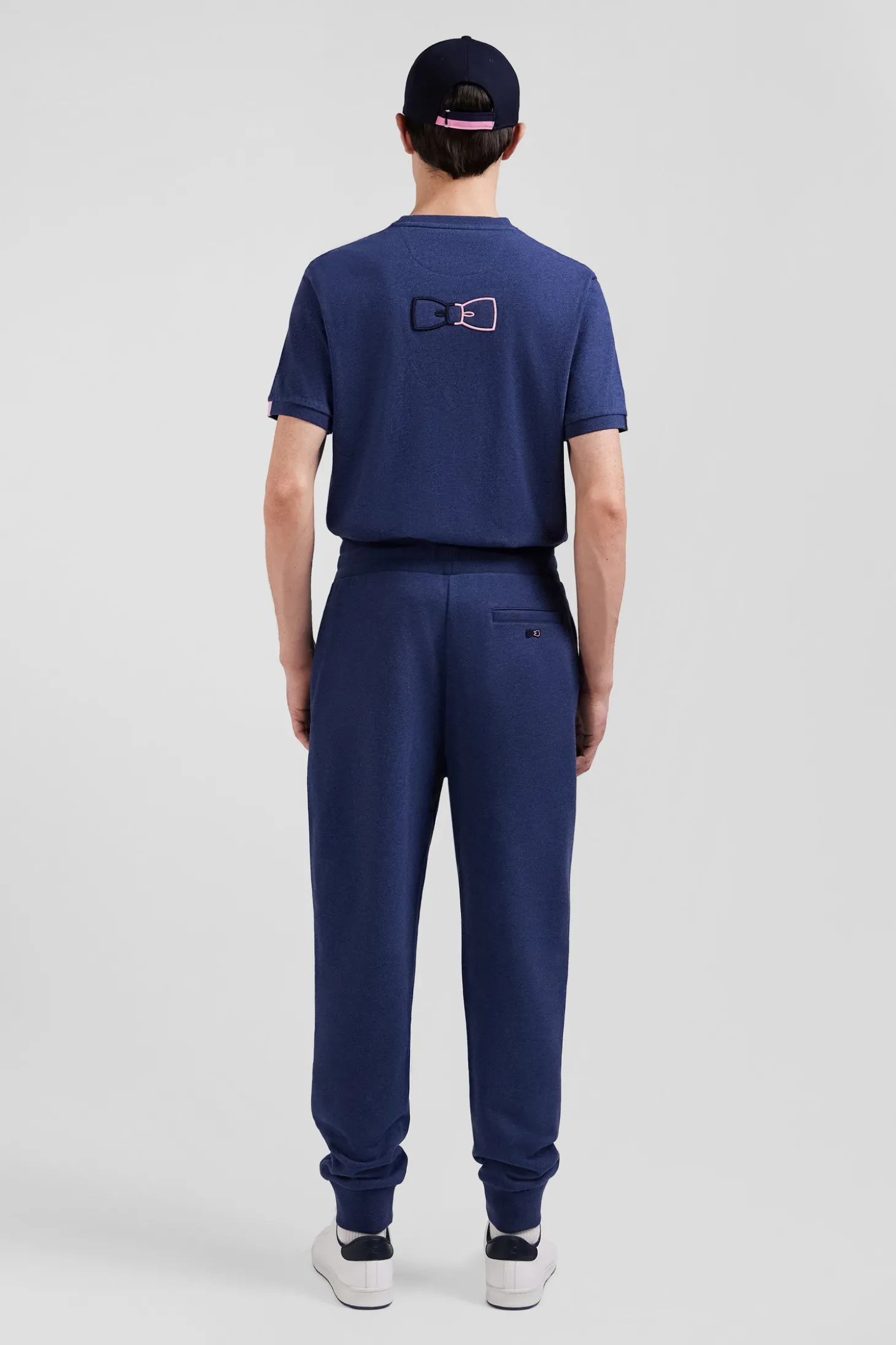 Regular navy blue brushed cotton fleece jogging bottoms