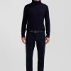 Regular navy blue chino trousers in stretch cotton gabardine