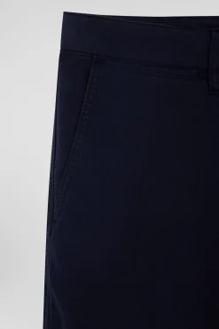 Regular navy blue chino trousers in stretch cotton gabardine