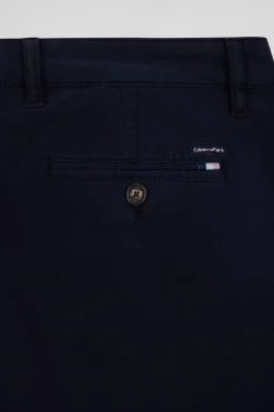 Regular navy blue chino trousers in stretch cotton gabardine
