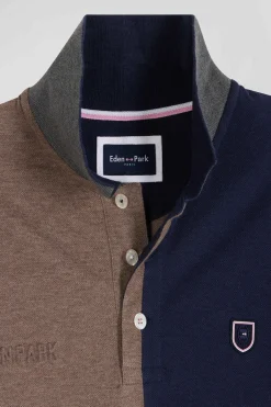 Regular navy blue colorblock short-sleeved cotton piqué polo shirt