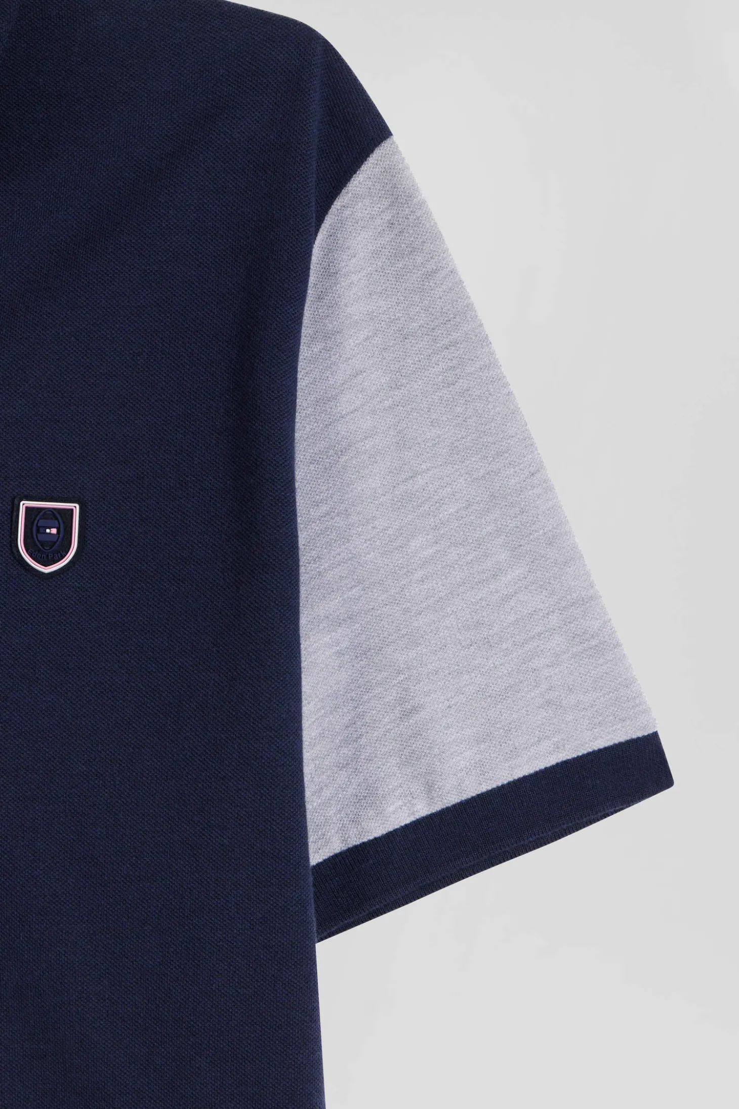 Regular navy blue colorblock short-sleeved cotton piqué polo shirt