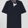 Regular navy blue cotton rugby shirt with striped undercollar