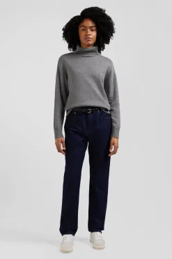 Regular navy blue cotton 5-pocket jeans