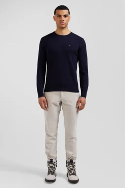 Regular navy blue cotton and cashmere crew neck jumper