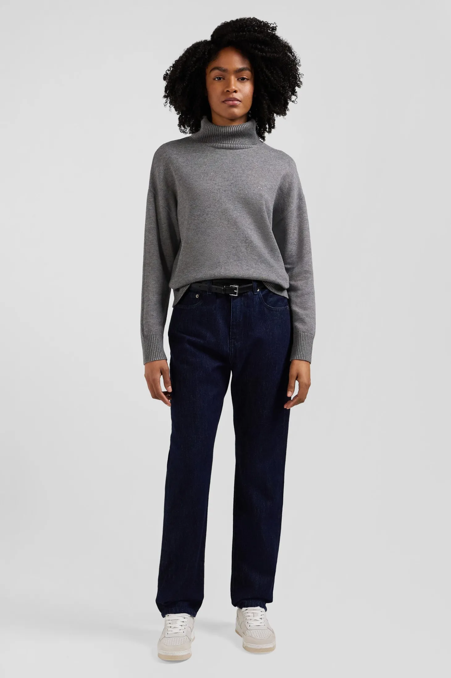 Regular navy blue cotton 5-pocket jeans